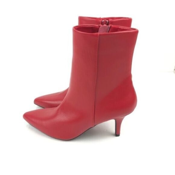 New Women's Qupid Portia Faux Leather Ankle Boots Bootie Shoes Red - Picture 6 of 13